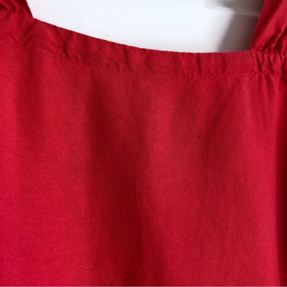 Loft Linen Blend Square Neck Flounce Mini Dress Medium Petite Coral Orange Women - Picture 3 of 8